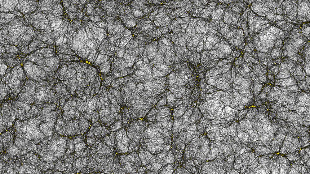  Das Bild zeigt einen Milliarden Lichtjahre umfassenden Ausschnitt des virtuellen Kosmos.