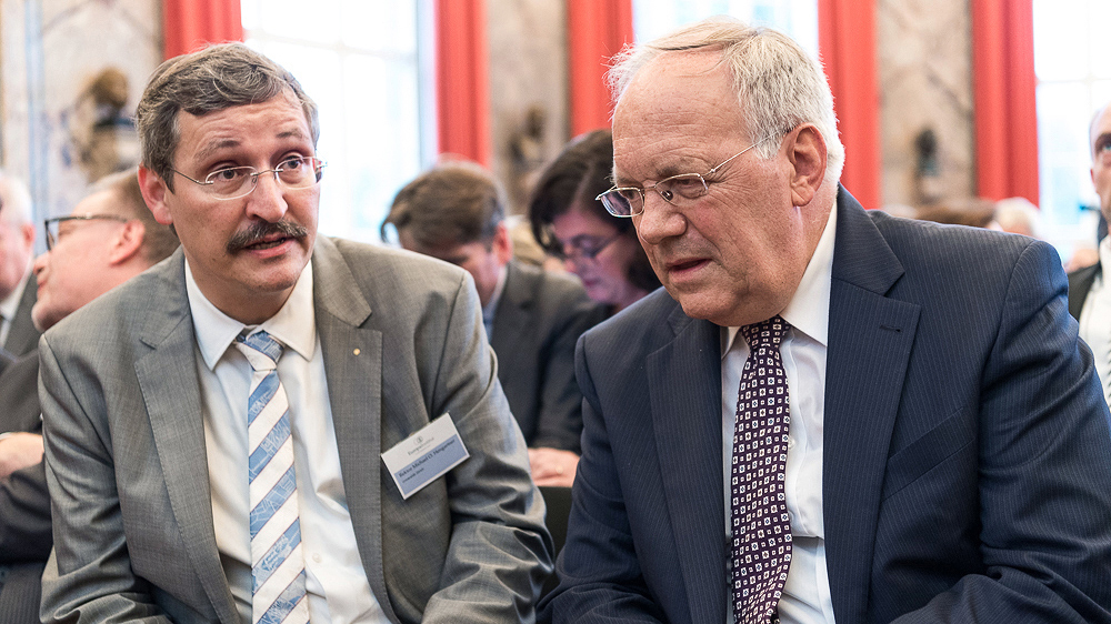UZH-Rektor Michael Hengartner und Bundespräsident Schneider-Ammann.
