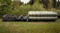The dummy of an air defense system is inflated, near Moscow, 2012.