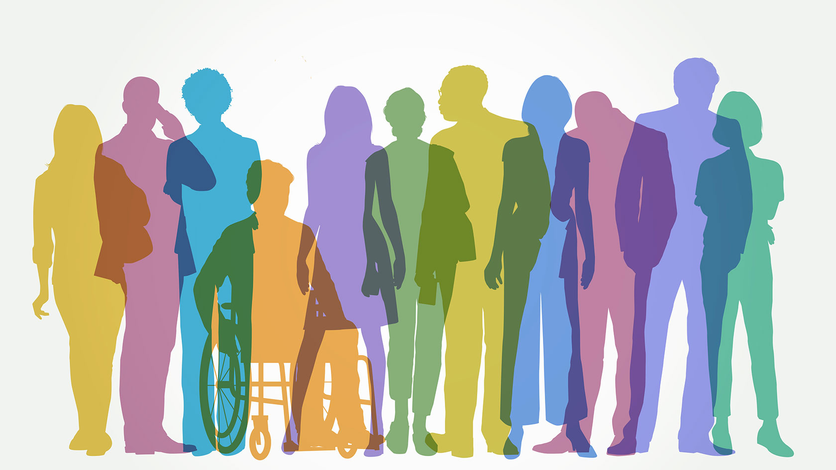 Multicolored illustration showing a group of people