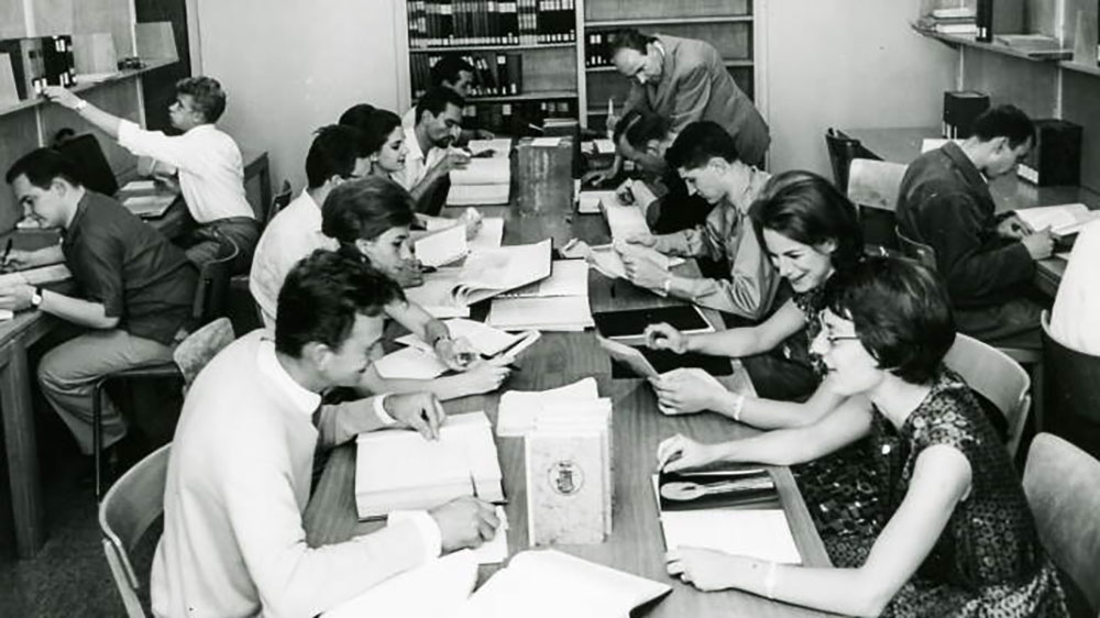 Studentischer Arbeitsraum um 1960.