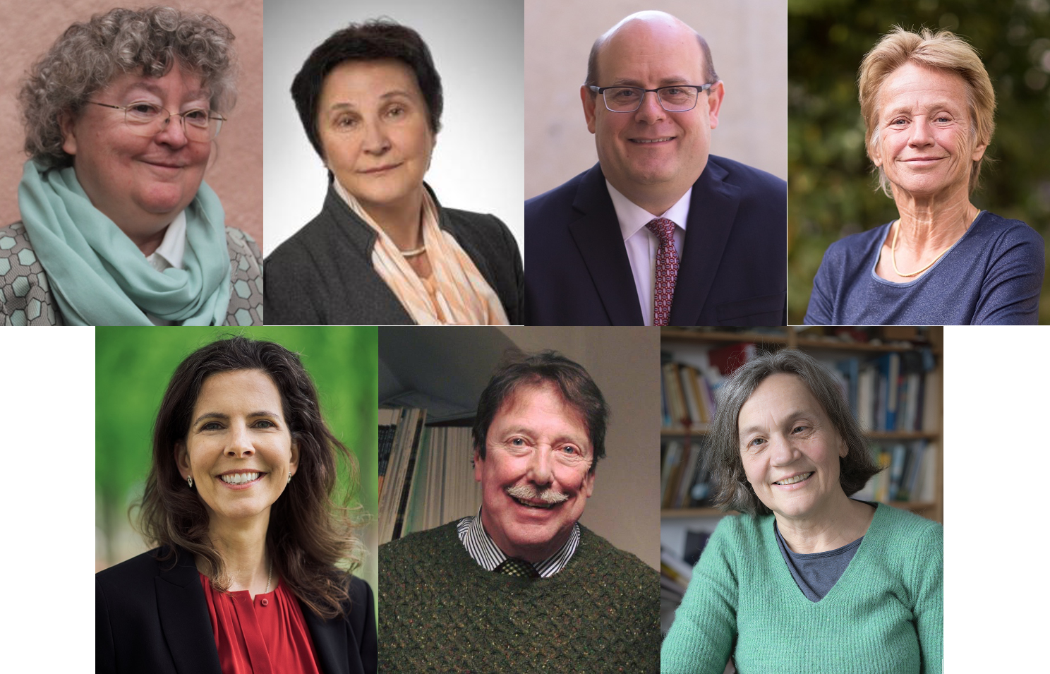 Die Ehrendoktorwürde geht an Prof. Dr. Dorothea Sattler, Dr. Hanna Machińska, Prof. Dr. Eric Bettinger, Prof. Dr. Vera Regitz-Zagrosek (erste Reihe, von links nach rechts); Prof. Dr. Debbie Jaarsma, Prof. Dr. Peter French, Prof. Dr. Ruth Durrer (zweite Reihe, von links nach rechts).