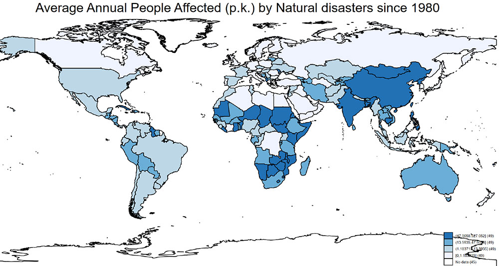 Durchschnittliche jährliche Anzahl der von Naturkatastrophen betroffenen Menschen seit 1980
