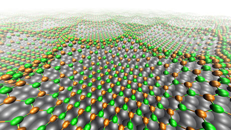 Bienenwabenförmige Struktur des Nanomesh mit einem Wabenabstand von 3,2 Nanometern