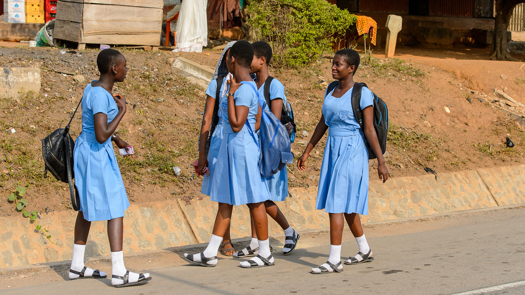 Ghanaian schoolgirls on their way to school.