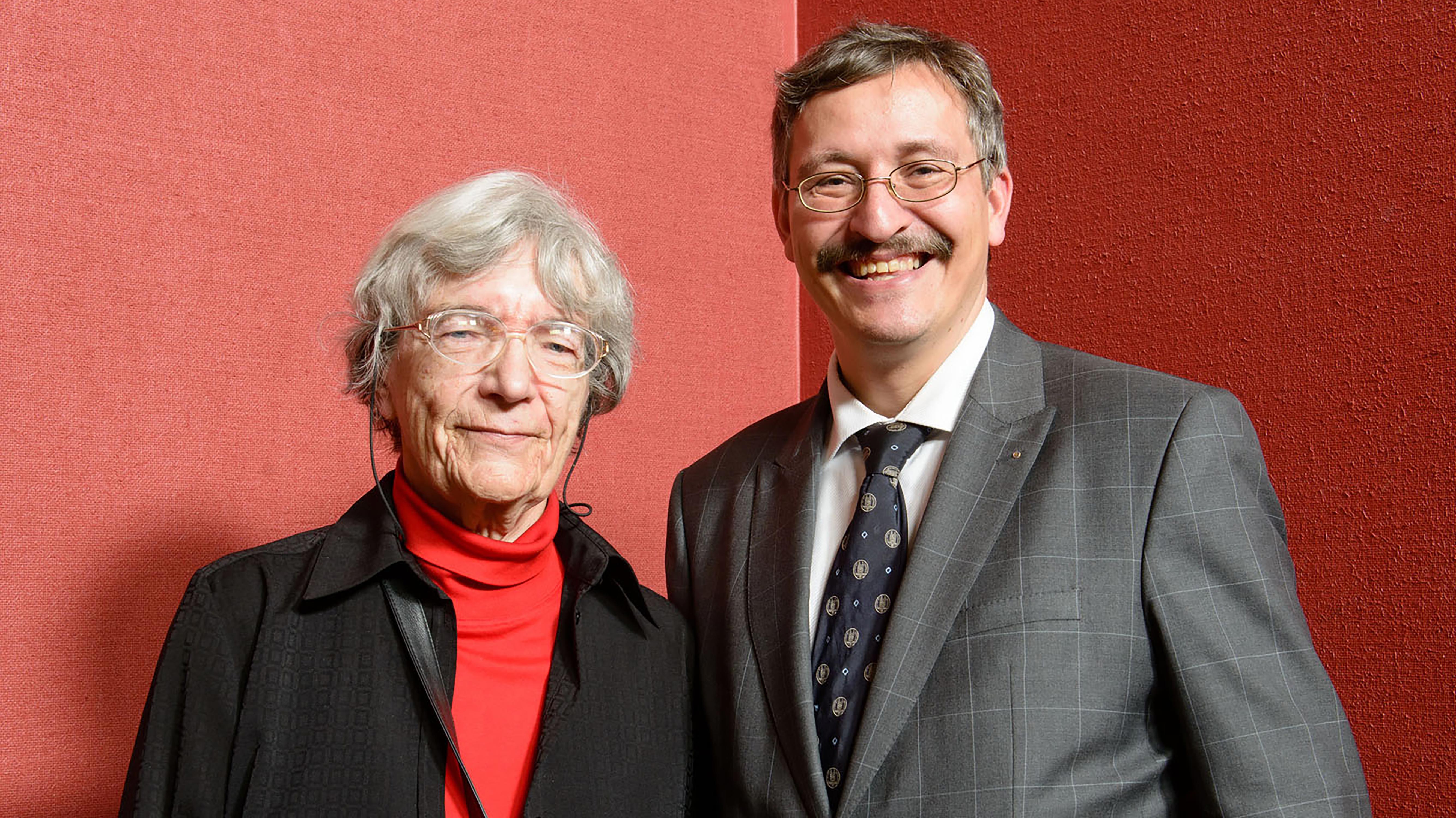 A pioneering predecessor: Physicist Verena Meyer (dec. 2018) was President of UZH from 1982 to 1984. After her, no presidents came from the natural sciences for 30 years – until Michael Hengartner took office. The picture was taken in February 2014 at a reception for female professors in the Uniturm restaurant.