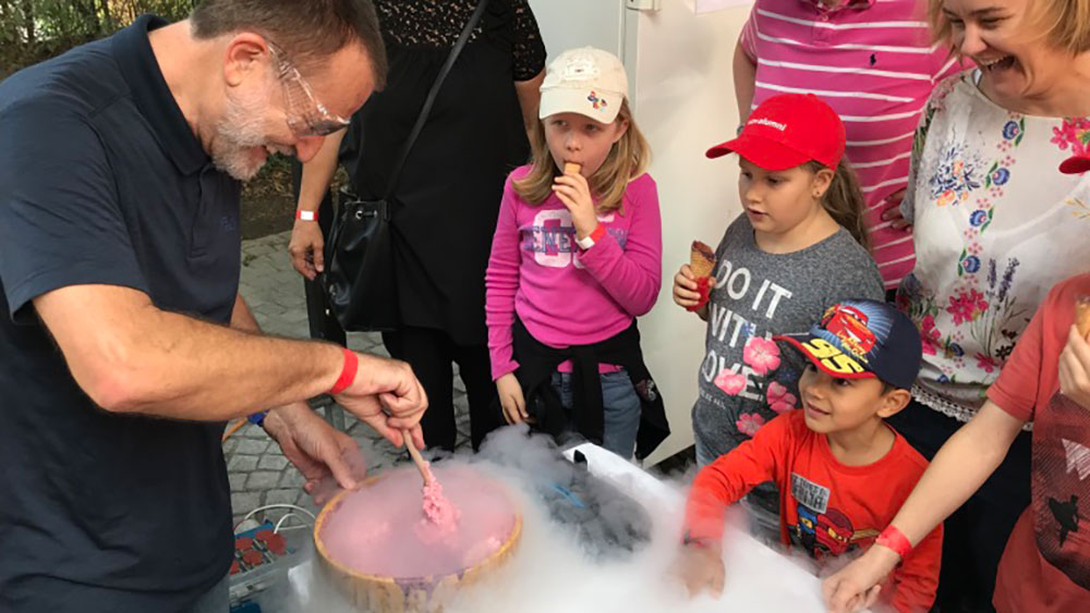 Sweet treat: Ice cream made with liquid nitrogen under the expert eye of Professor emeritus Ferdinand Wild was a hit with all the generations.