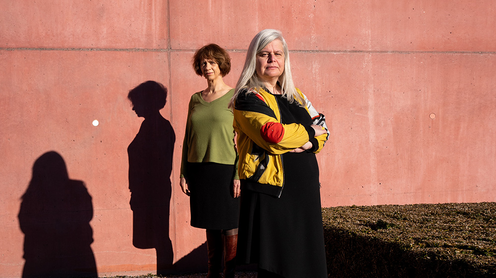 Monika Dommann and Marietta Meier looking directly in the camera.