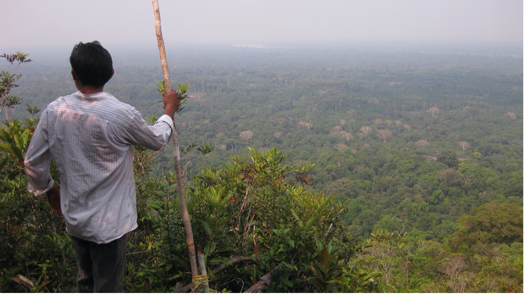 A Yucuna man overlooking Indigenous Lands in the Amazonian rainforest, where many languages are predicted to go extinct by the end of the 21st century. Photo: Rodrigo Cámara-Leret