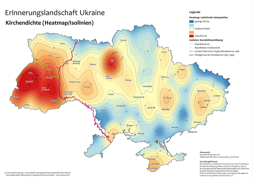 Kirchendichte in der Ukraine mit Isolinien