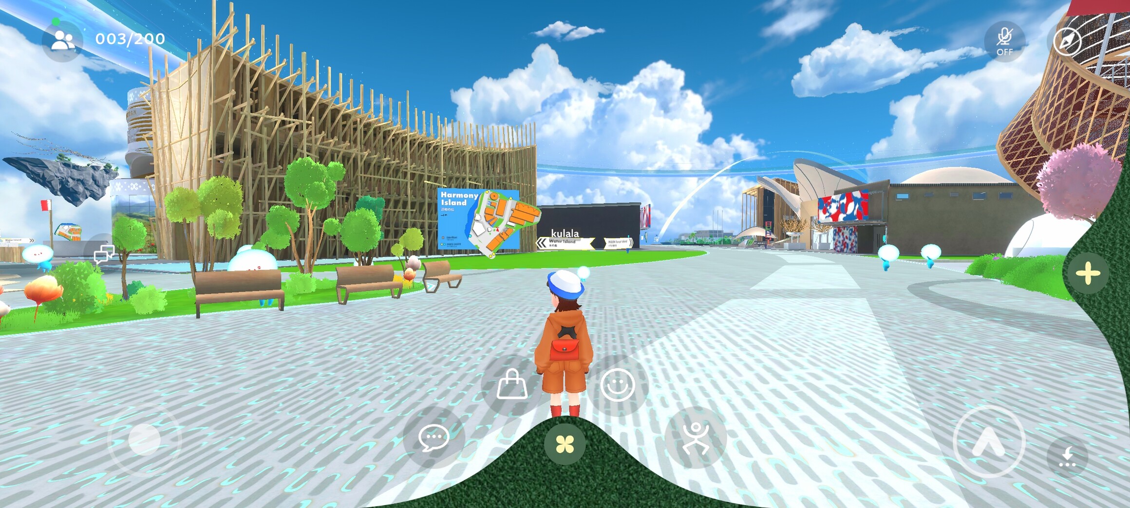 “Harmony Island” in der Virtual Expo App. Der virtuelle Schweizer Pavillon ist auf der rechten Seite.