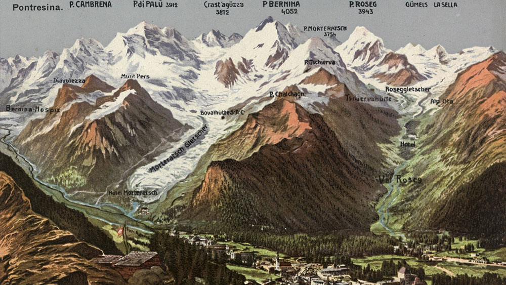 Historische Postkarte mit Morteratsch-Gletscher