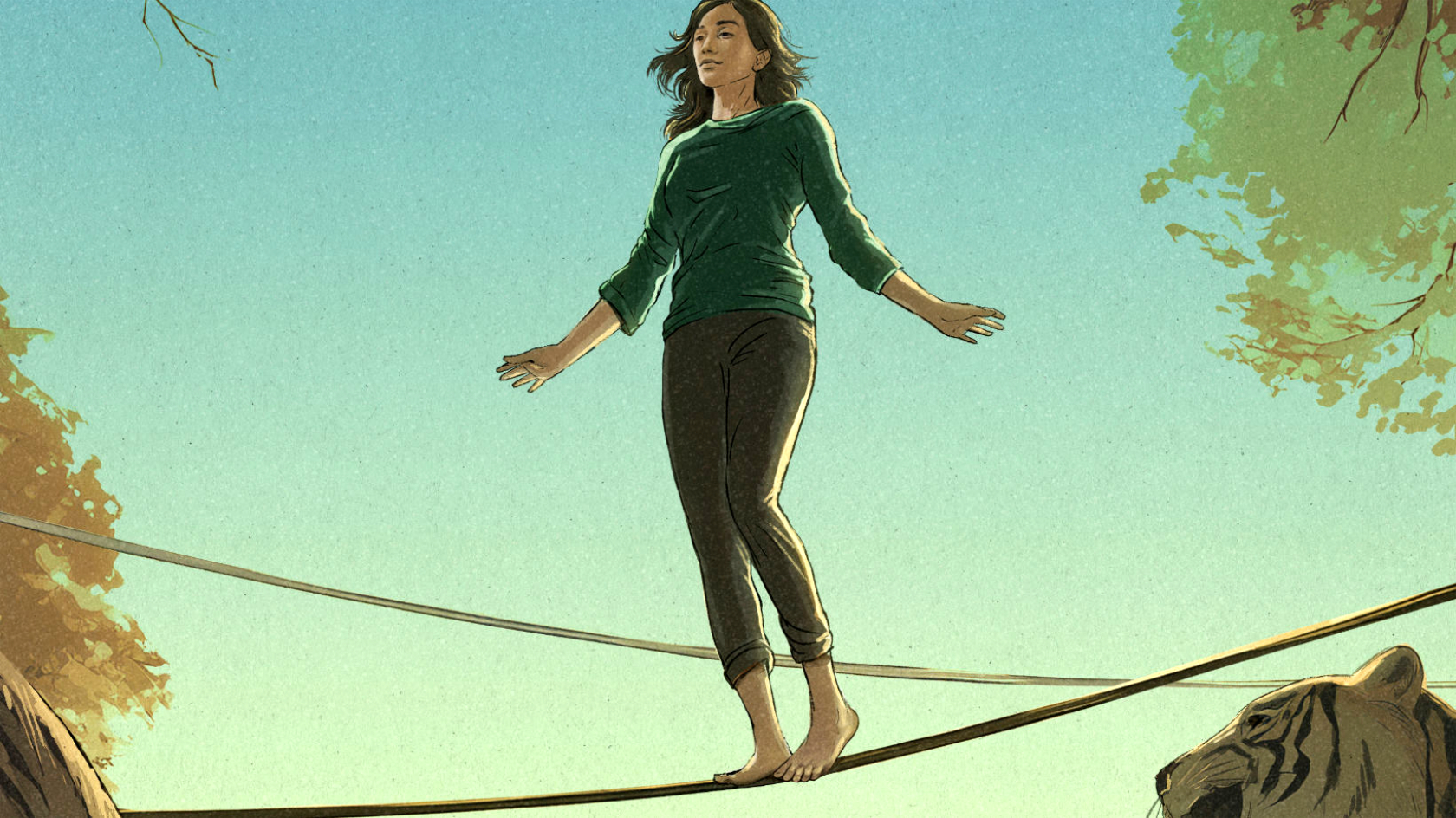 Woman walking a tightrope