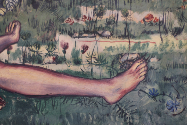 Auf dem Gemälde «Lehren und Lernen» von Hermann Huber (1888-1967) zeigt ein junger Mann Bein inmitten einer Frühlingsszenerie. Wo kann man ihn treffen?
