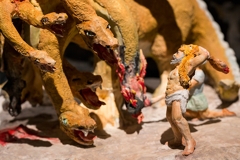 Auch die Mythologie kommt in der neuen Ausstellung nicht zu kurz: Eine 3-D-Szene illustriert wie dem Schlangenungeheuer Hydra gleich zwei neue Köpfe nachwachsen, nachdem Herkules ihm den Kopf abgeschlagen hat.